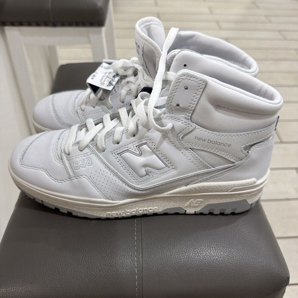 NEW BALANCE Shoe 650R Mens US 8.5 WHITE GRAY Leather Hightop